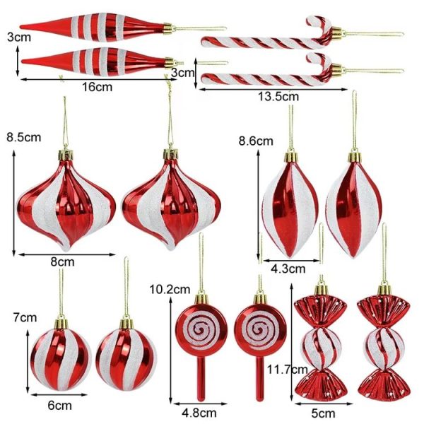 14pcs / Set Christmas Tree Ornaments Lollipops Swirls Painted Candies (Red White) - Image 2
