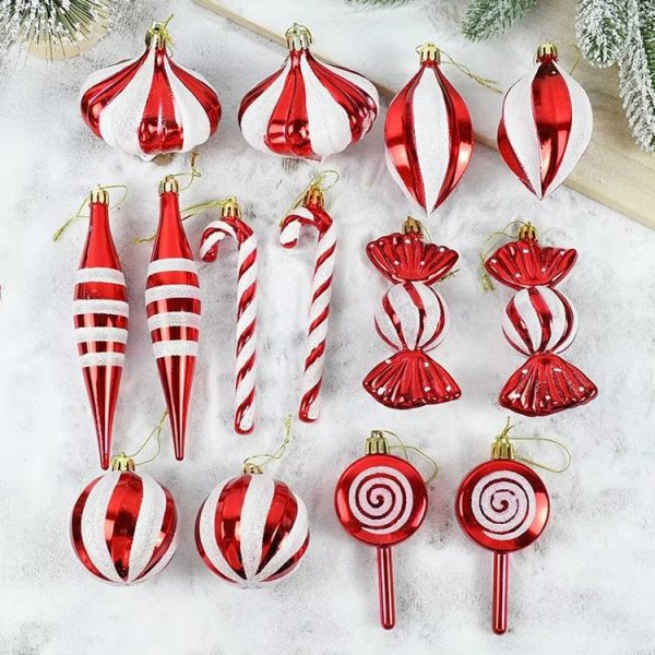 14pcs / Set Christmas Tree Ornaments Lollipops Swirls Painted Candies (Red White) - Image 3