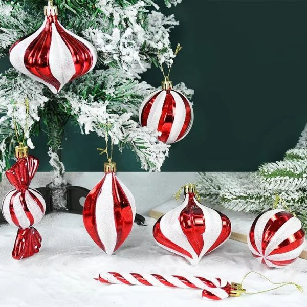 14pcs / Set Christmas Tree Ornaments Lollipops Swirls Painted Candies (Red White) - Image 5