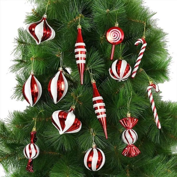 14pcs / Set Christmas Tree Ornaments Lollipops Swirls Painted Candies (Red White) - Image 6