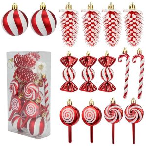15pcs / Set Christmas Tree Ornaments Lollipops Swirls Painted Candies (Red)
