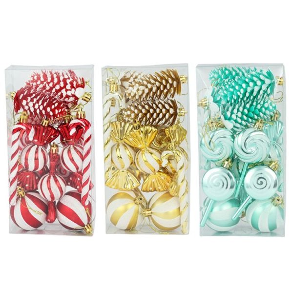 15pcs / Set Christmas Tree Ornaments Lollipops Swirls Painted Candies (Red) - Image 2