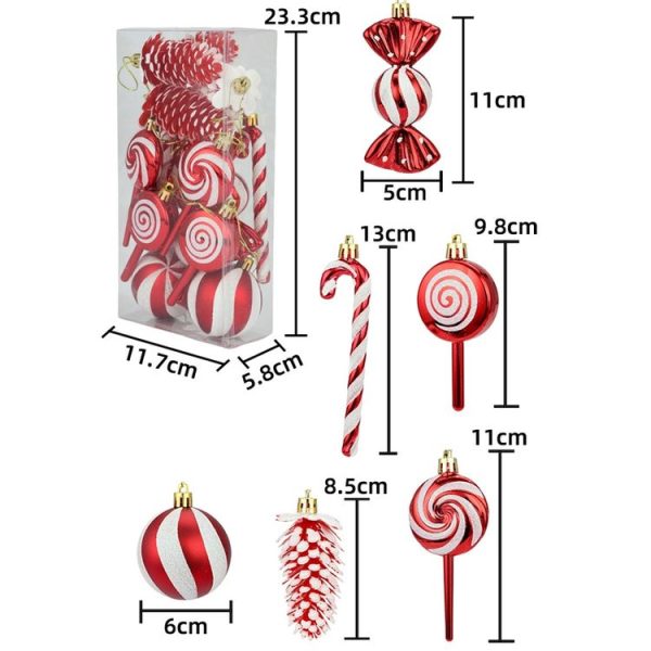 15pcs / Set Christmas Tree Ornaments Lollipops Swirls Painted Candies (Red) - Image 3