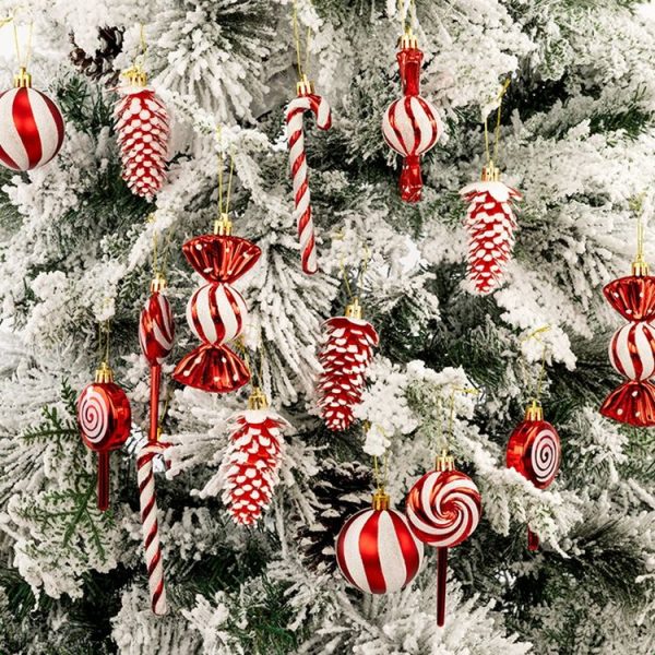 15pcs / Set Christmas Tree Ornaments Lollipops Swirls Painted Candies (Red) - Image 5