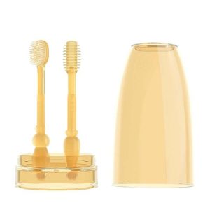 Food-grade Silicone Baby Milk Toothbrush + Tongue Brush Children Oral Cleaning Brush, Color: Beige