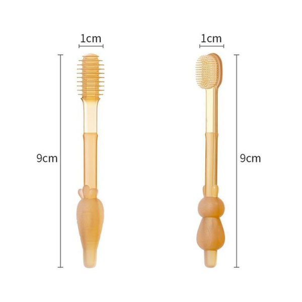 Food-grade Silicone Baby Milk Toothbrush + Tongue Brush Children Oral Cleaning Brush, Color: Beige - Image 2