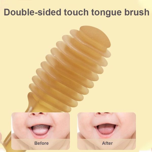 Food-grade Silicone Baby Milk Toothbrush + Tongue Brush Children Oral Cleaning Brush, Color: Beige - Image 8