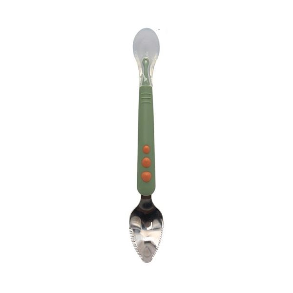Multi-function Double-head Baby Food Spoon Baby Tableware Fruit Scraper Spoon (Green)