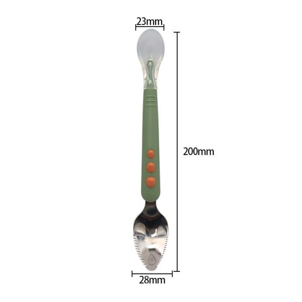 Multi-function Double-head Baby Food Spoon Baby Tableware Fruit Scraper Spoon (Green) - Image 2