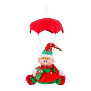 Christmas Elf Parachute Fabric Figurine Decoration Pendant (Red)