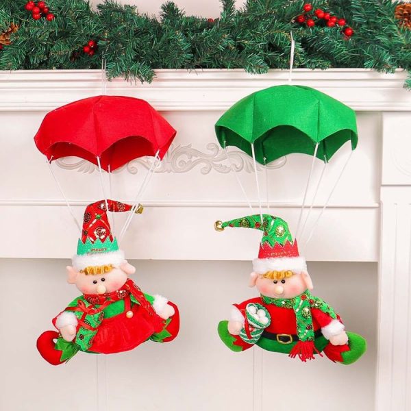 Christmas Elf Parachute Fabric Figurine Decoration Pendant (Red) - Image 4