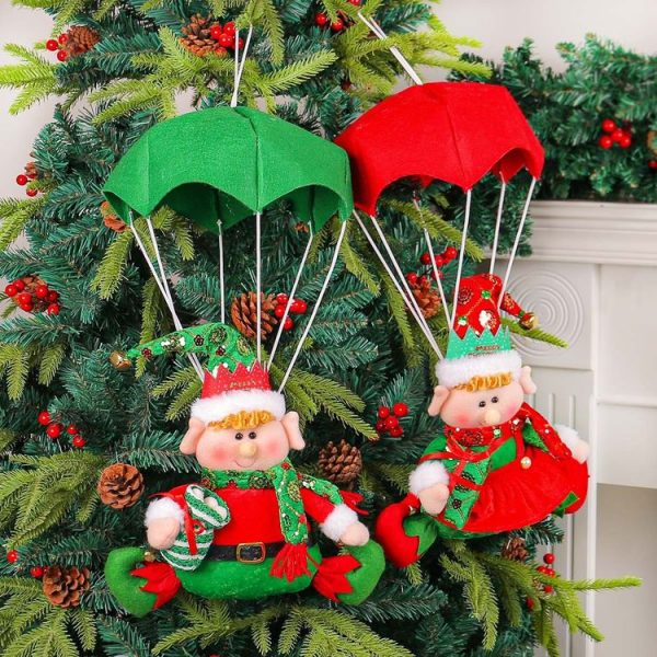 Christmas Elf Parachute Fabric Figurine Decoration Pendant (Red) - Image 5