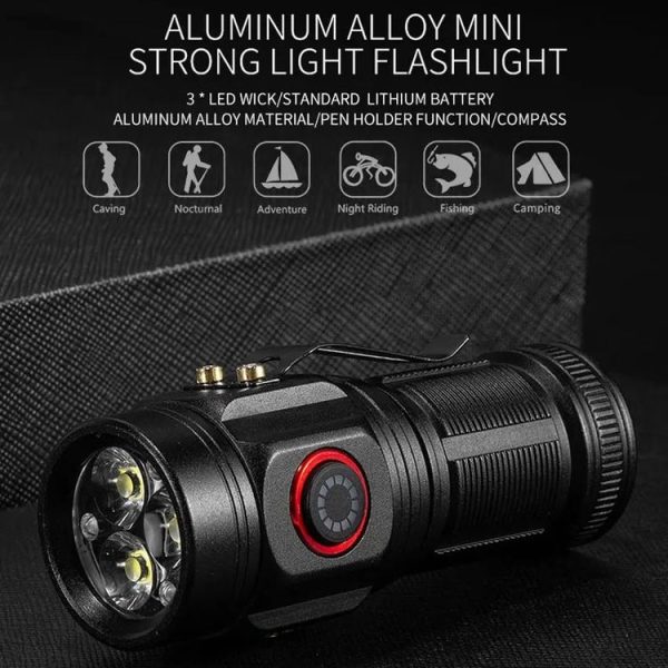 E-SMARTER W5182 Pen Fork 3 Holes Mini Flashlight Portable Pen Clip Camping Adventure Compass Sport Flashlight - Image 2