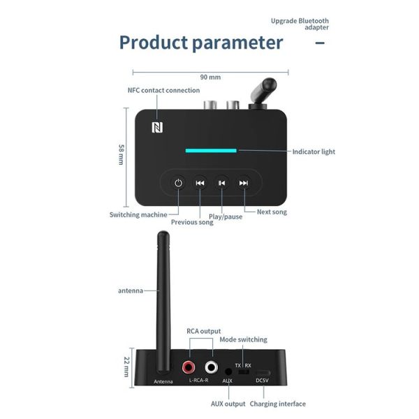 D9 2-in-1 Old-fashioned Audio Car Bluetooth Receiver Transmitter NFC Music Bluetooth Adapter - Image 3