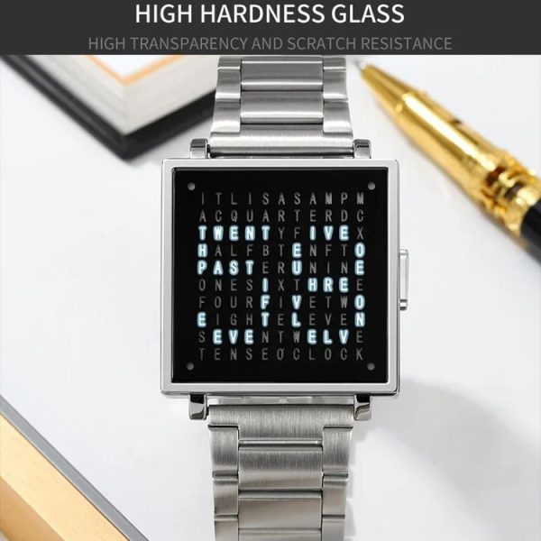 SKMEI Multi-function Letter Display Dial Square Men Electronic Watch, Color: Gold Steel Band - Image 4
