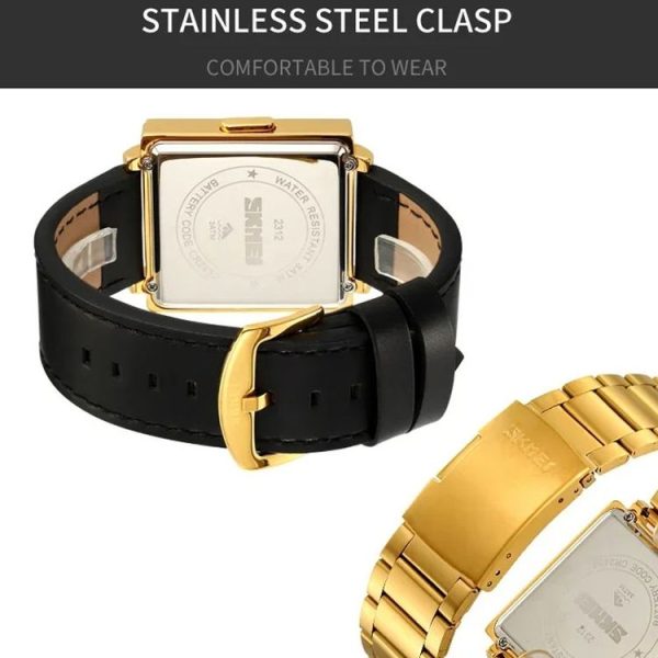 SKMEI Multi-function Letter Display Dial Square Men Electronic Watch, Color: Gold Steel Band - Image 5