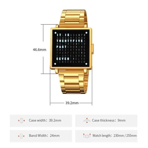 SKMEI Multi-function Letter Display Dial Square Men Electronic Watch, Color: Gold Steel Band - Image 8