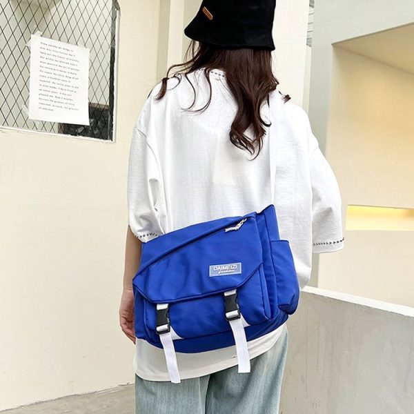 Women Crossbody Bag Students Shoulder Bag Large Capacity Casual Men Canvas Messenger Bag (Dark Blue) - Image 2