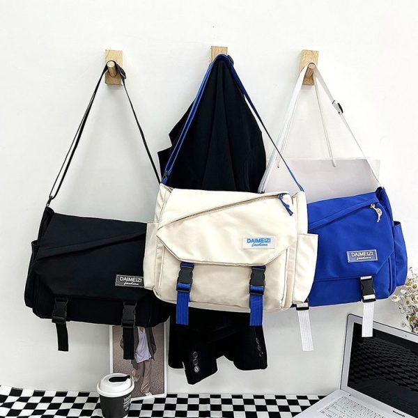Women Crossbody Bag Students Shoulder Bag Large Capacity Casual Men Canvas Messenger Bag (Dark Blue) - Image 3