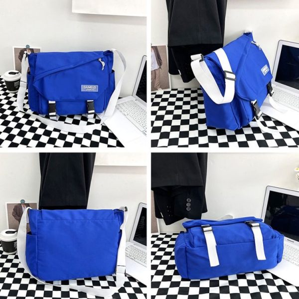 Women Crossbody Bag Students Shoulder Bag Large Capacity Casual Men Canvas Messenger Bag (Dark Blue) - Image 4