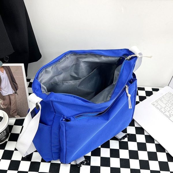 Women Crossbody Bag Students Shoulder Bag Large Capacity Casual Men Canvas Messenger Bag (Dark Blue) - Image 5