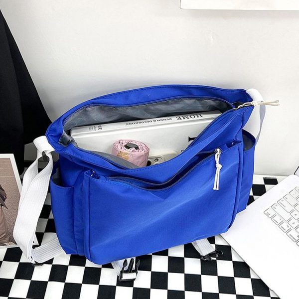 Women Crossbody Bag Students Shoulder Bag Large Capacity Casual Men Canvas Messenger Bag (Dark Blue) - Image 6