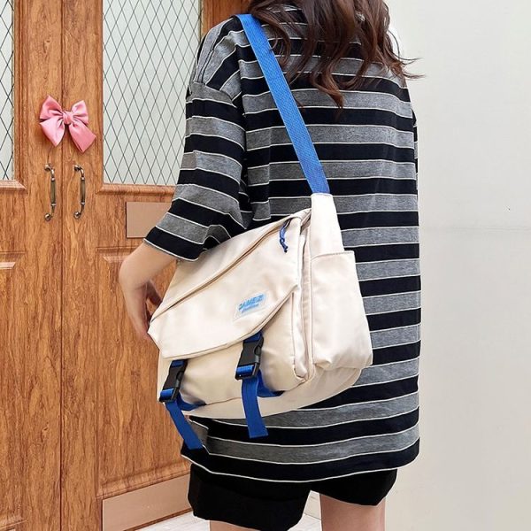 Women Crossbody Bag Students Shoulder Bag Large Capacity Casual Men Canvas Messenger Bag (Dark Blue) - Image 8