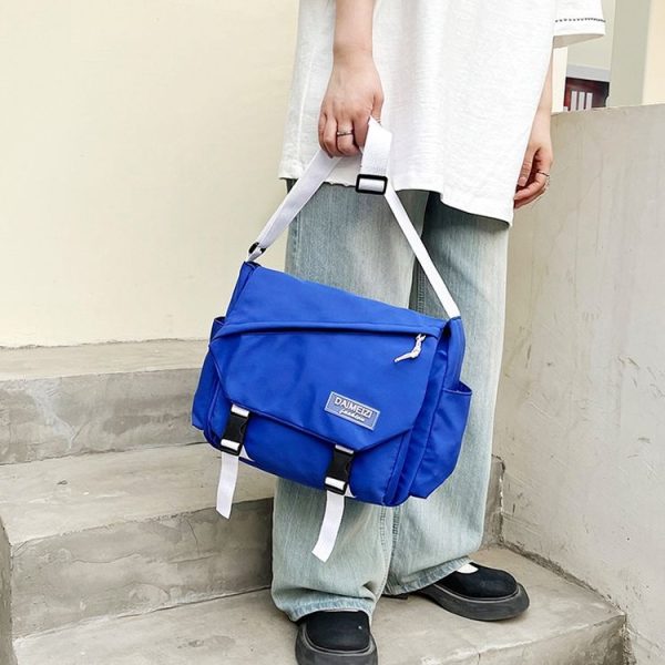Women Crossbody Bag Students Shoulder Bag Large Capacity Casual Men Canvas Messenger Bag (Dark Blue) - Image 9