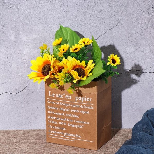 Kraft Paper Bag Gift Bags For Artificial Dried Flowers Vase Home Decorations, Size: 14x9x17cm (Whole Yellow French) - Image 5