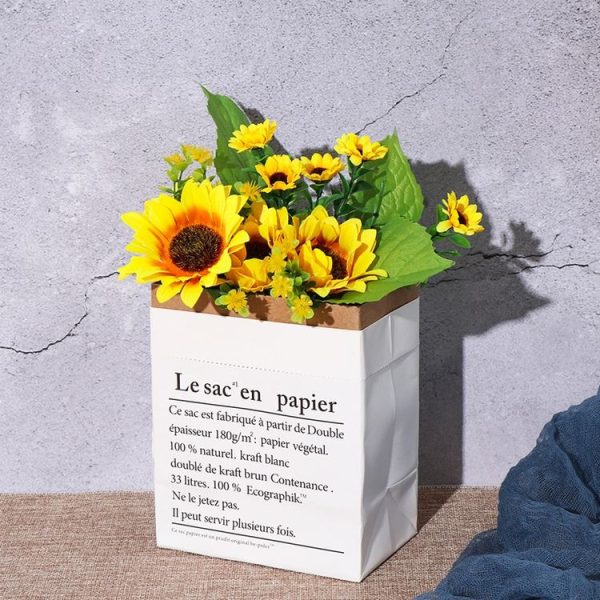 Kraft Paper Bag Gift Bags For Artificial Dried Flowers Vase Home Decorations, Size: 32x16x32cm (White French) - Image 5