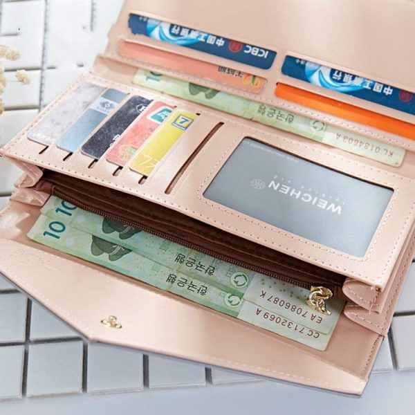 Multi-card Folding PU Ladies Wallet Buckle Envelope Bag (Black) - Image 4