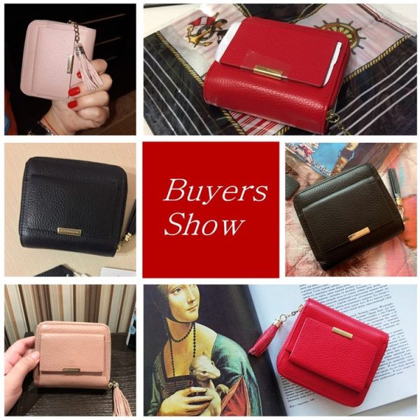 Short Zippered Leather Folding Wallet Tassel Coin Purse (Red) - Image 7
