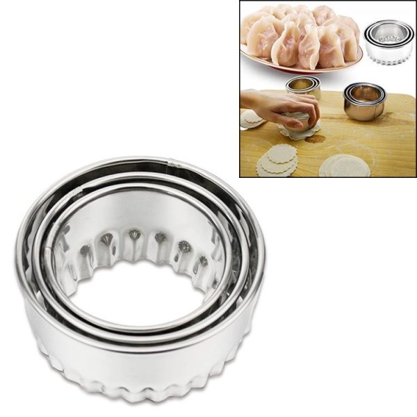 3 PCS Stainless Steel Round Dumplings Wrappers Molds Set Cutter Maker Tools (Sawtooth)