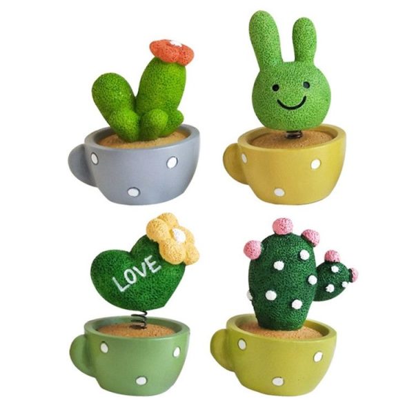 4 In 1 Cute Animal Group Cactus Small Potted Spring Car Decoration, Size: L, Color: Cactus - Image 3
