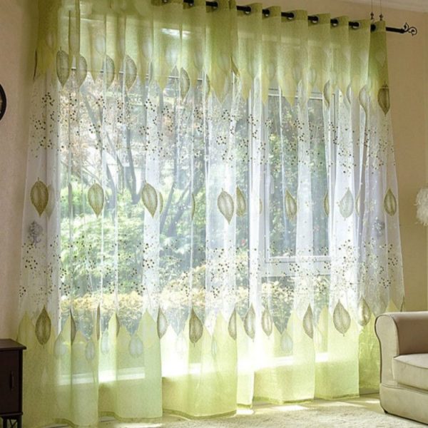 Sheer Tulle Window Curtains for Living Room The Bedroom The Kitchen, Size: 1mX2.5m (Punch) (Green) - Image 4
