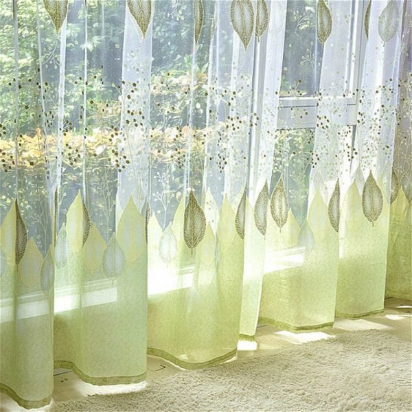 Sheer Tulle Window Curtains for Living Room The Bedroom The Kitchen, Size: 1mX2.5m (Punch) (Green) - Image 5