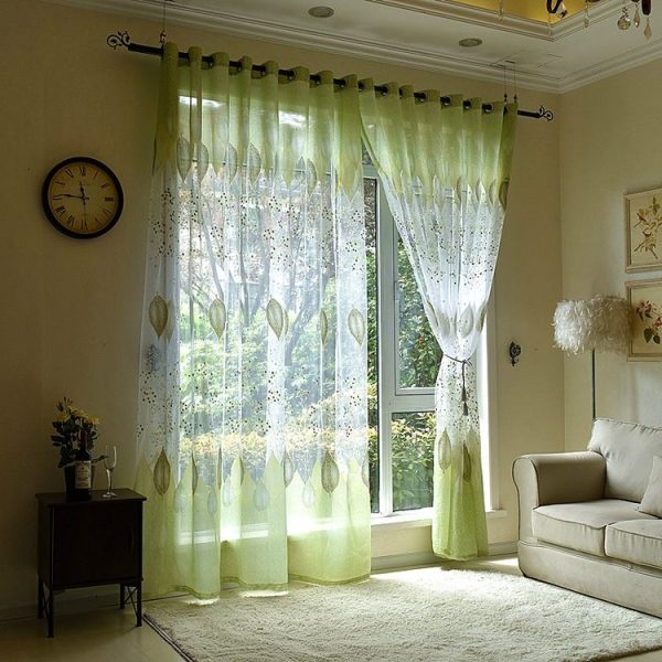 2 PCS Sheer Tulle Window Curtains for Living Room The Bedroom The Kitchen, Size: 1mX2.5m (Four Wire Draw) (Green) - Image 2