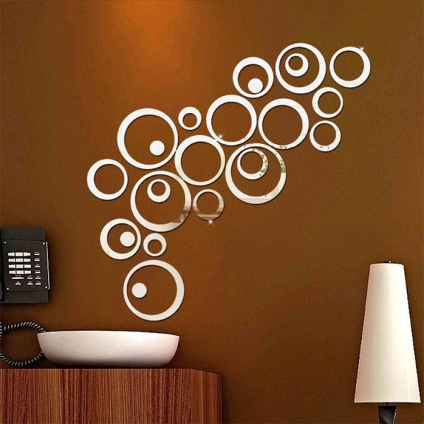 24 PCS 3D DIY Circles Decoration Mirror Wall Stickers for TV Background Home Decor Acrylic Decor Wall Art (Silver) - Image 2