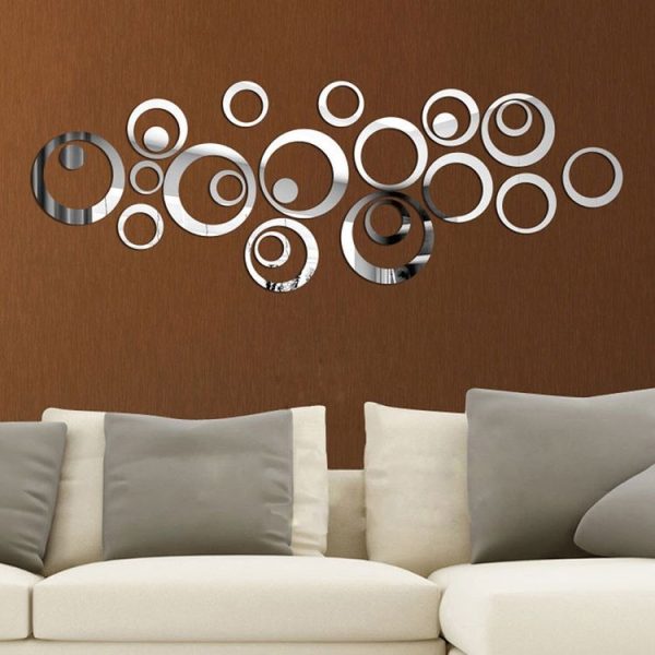 24 PCS 3D DIY Circles Decoration Mirror Wall Stickers for TV Background Home Decor Acrylic Decor Wall Art (Silver) - Image 3