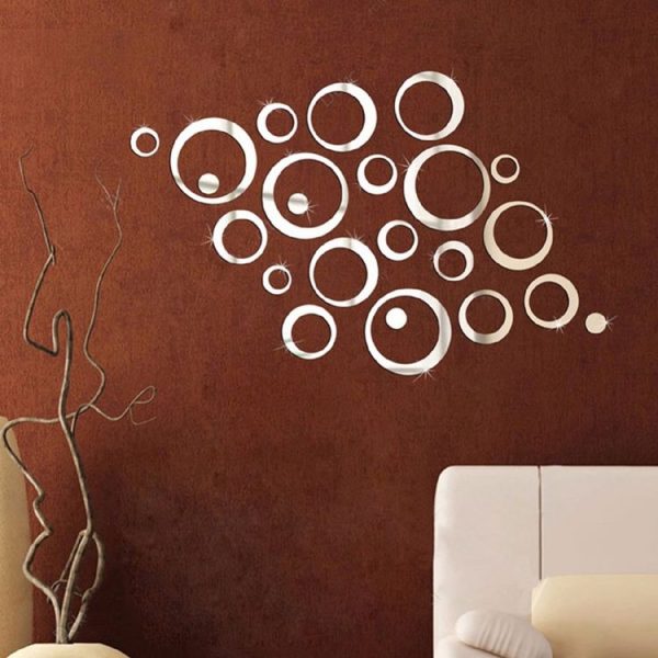24 PCS 3D DIY Circles Decoration Mirror Wall Stickers for TV Background Home Decor Acrylic Decor Wall Art (Silver) - Image 4