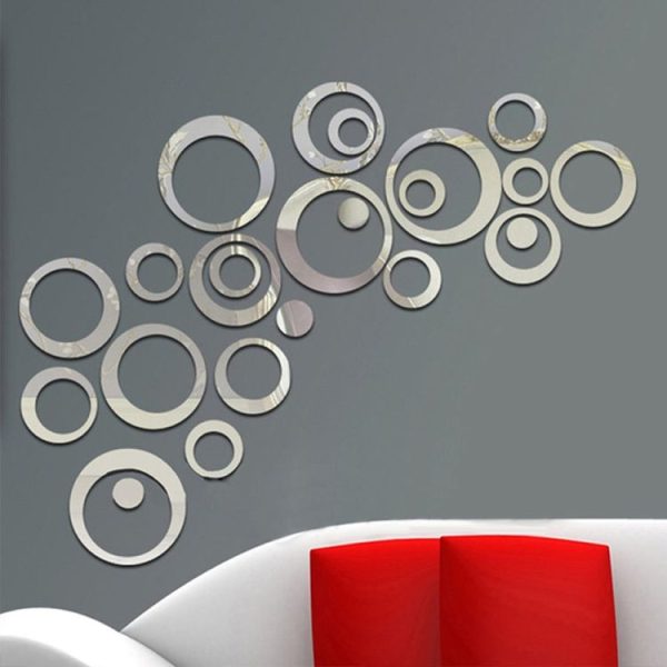 24 PCS 3D DIY Circles Decoration Mirror Wall Stickers for TV Background Home Decor Acrylic Decor Wall Art (Silver) - Image 5