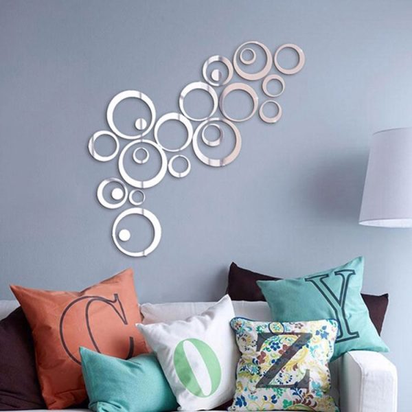 24 PCS 3D DIY Circles Decoration Mirror Wall Stickers for TV Background Home Decor Acrylic Decor Wall Art (Silver) - Image 6