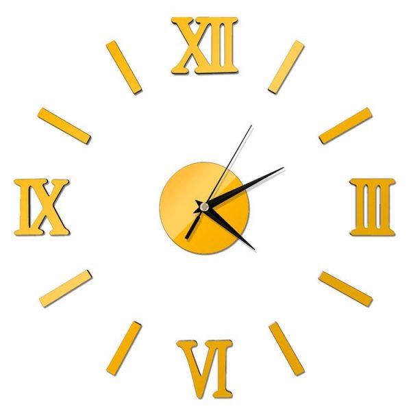 Modern DIY Indoor Roman Wall Clock Mirror Effect 3D Wall Sticker (Gold) - Image 2