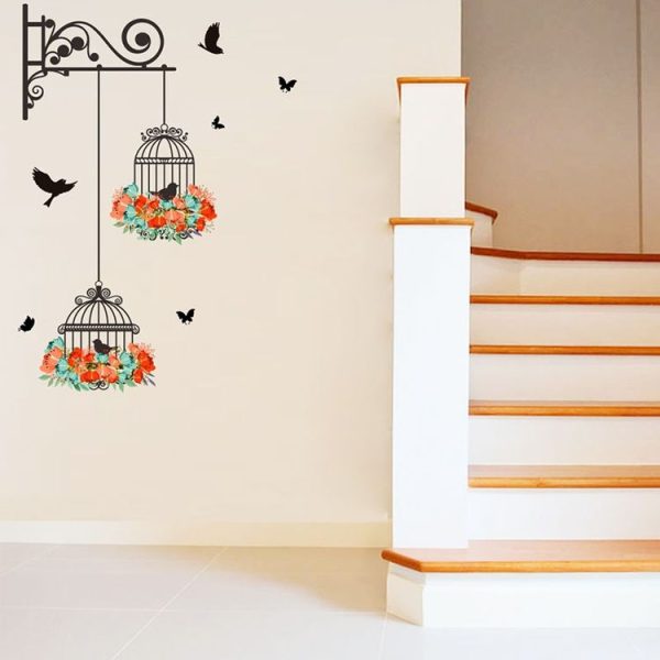 Birdcage Flower Flying Living Room Nursery Room Wall Stickers Vinyl Wall Decals Wall Sticker - Image 2
