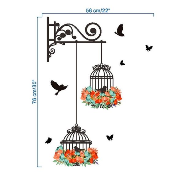 Birdcage Flower Flying Living Room Nursery Room Wall Stickers Vinyl Wall Decals Wall Sticker - Image 4