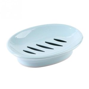 Double Lattice Home Bathroom Soap Dish Box Case Holder Container (Blue)