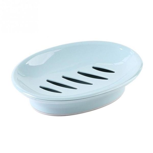 Double Lattice Home Bathroom Soap Dish Box Case Holder Container (Blue)