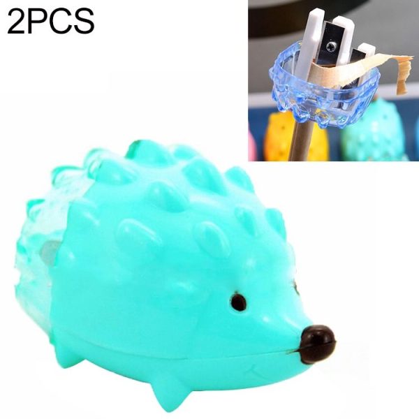 2 PCS Children Cartoon Cute Hedgehog Design Double Orifice Mini Pencil Sharpener (Lake Blue)