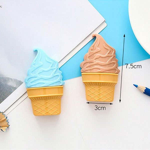 2 PCS Double Hole Plastic Pencil Sharpener Creative Cartoon Ice Cream Pencil Sharpener for Student Stationery, Random Color Delivery - Image 2