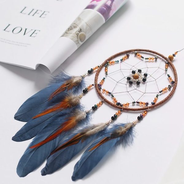 Party Creative Hand-Woven Crafts Dream Catcher Home Car Wall Hanging Decoration (Blue) - Image 3